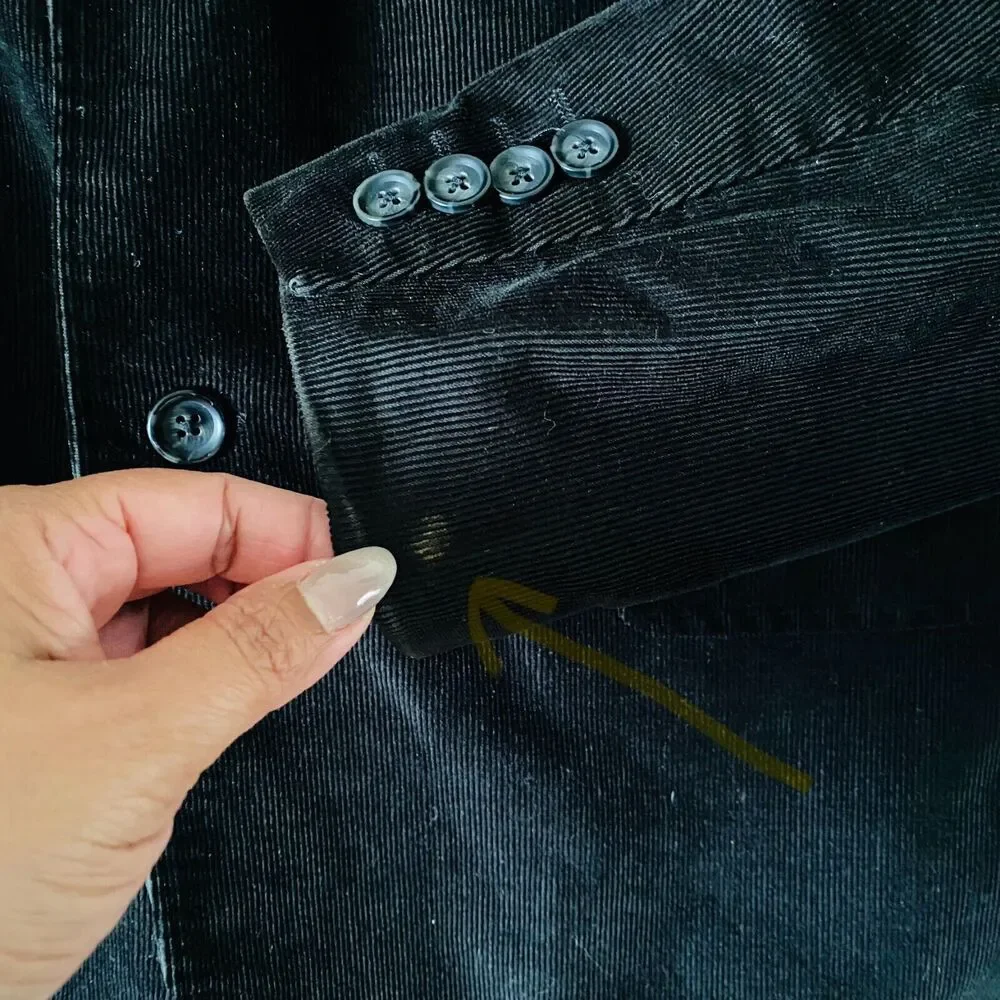 Mens Corduroy Sport Coat Sz 44L Black Cotton Blend 2 Button Blazer Jacket Turkey